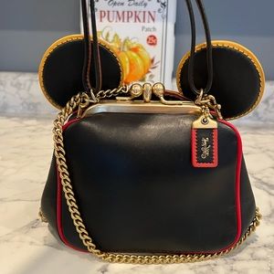 Coach Brass Disney Mickey Mouse X Keith Haring Kisslock Smooth Leather Satchel